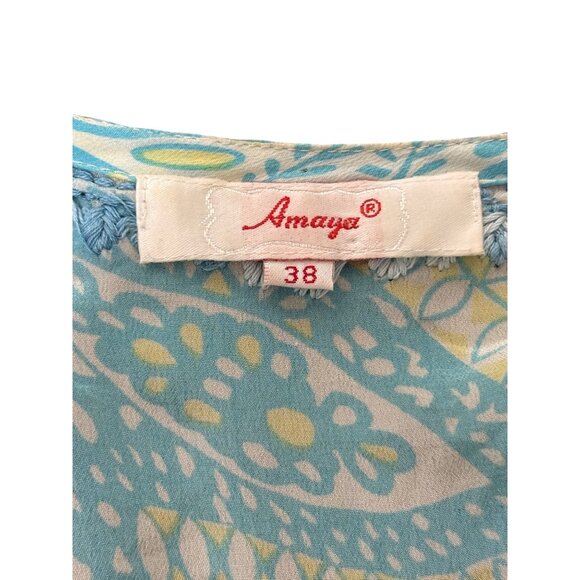 Amaya Womens Blue Silk Tunic Embroidered Paisley V-Neck Size 38 / US Small - Picture 4 of 8